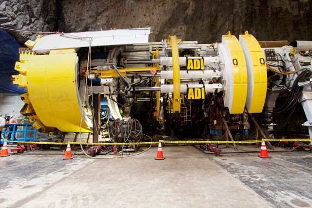 Adi, the boring machine, has been in use in projects around the city for more than thirty years, including the digging of the Brooklyn Water Tunnel.  She's named after the granddaughter of the current president of the MTA's construction authority.